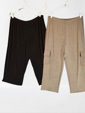 Bundle of Chico's Travelers Slinky Pants Brown Beige Wmn's 12/Lg